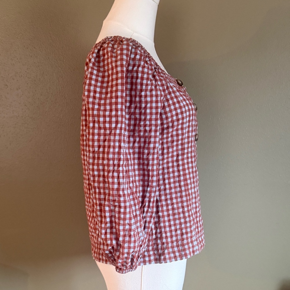 Madewell Rust Gingham Square-Neck Button Blouse - image 5
